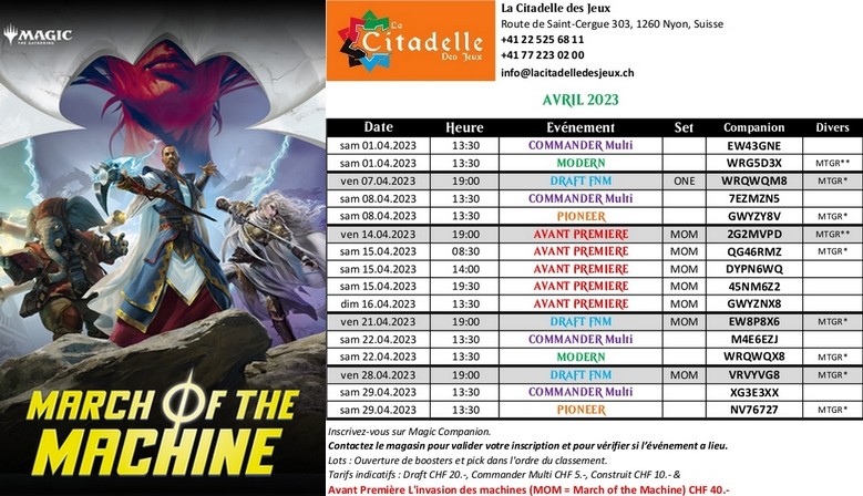 Magic Events Calendar at the store